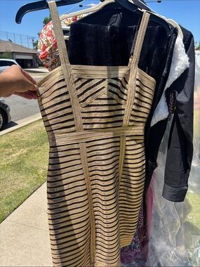 BCBG Gold and Black Striped Bodycon Dress - Sleeveless